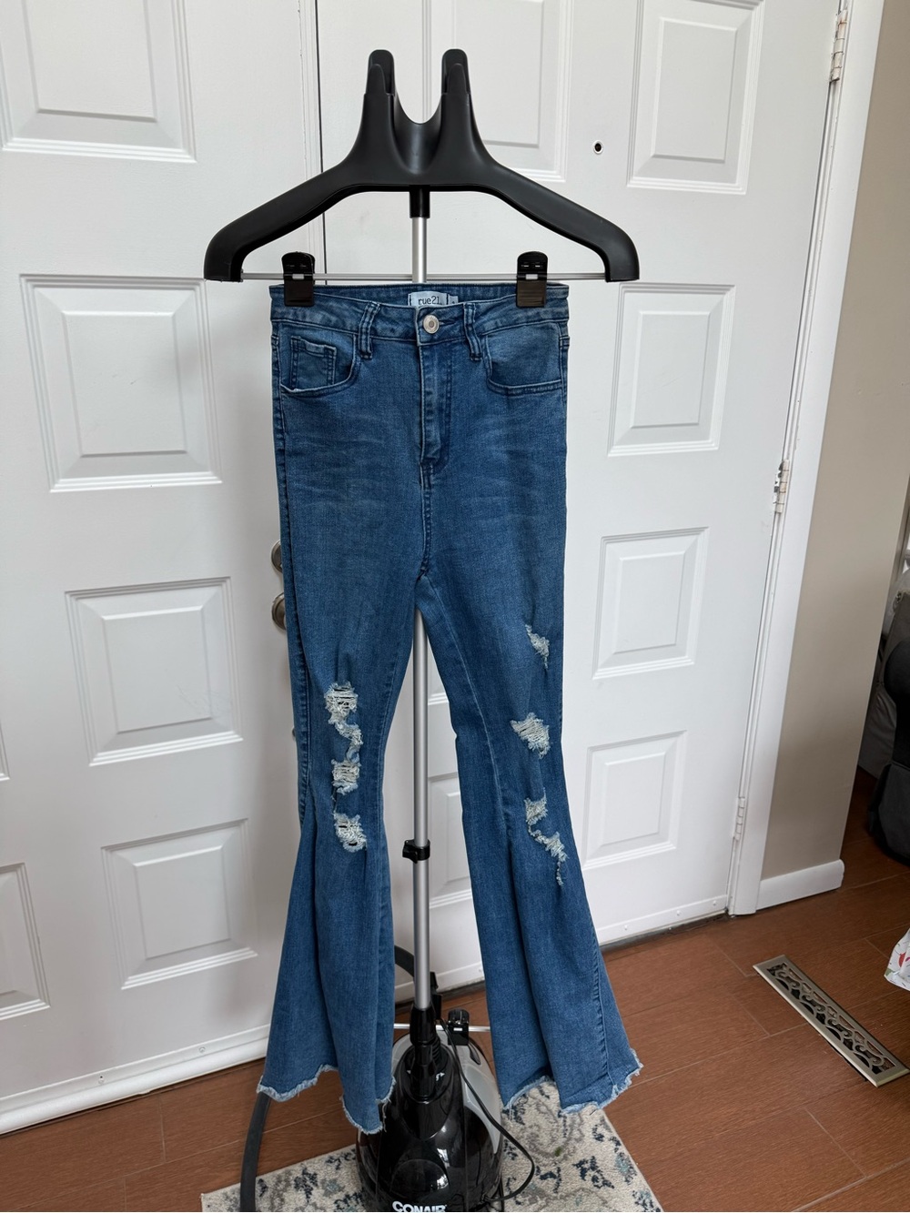 Rue21 Distressed Dark Blue Flare Jeans